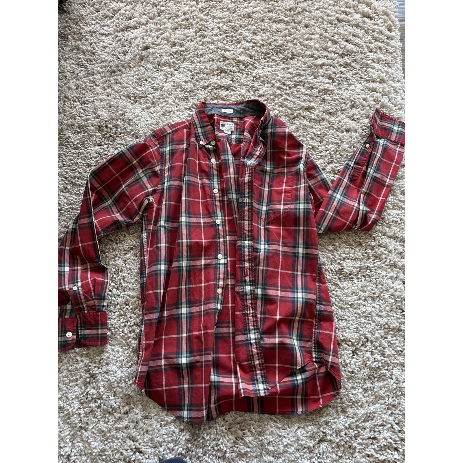 Mens J Crew Tailors Fit Button Up Red Plaid Long Sleeve Size S
